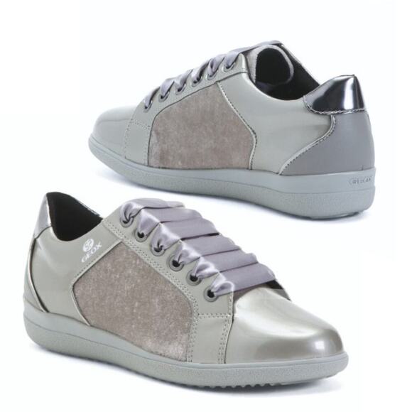 New! GEOX Women's Patent Velvet Lace up Comfort Shoes Sneakers - Picture 1 of 7